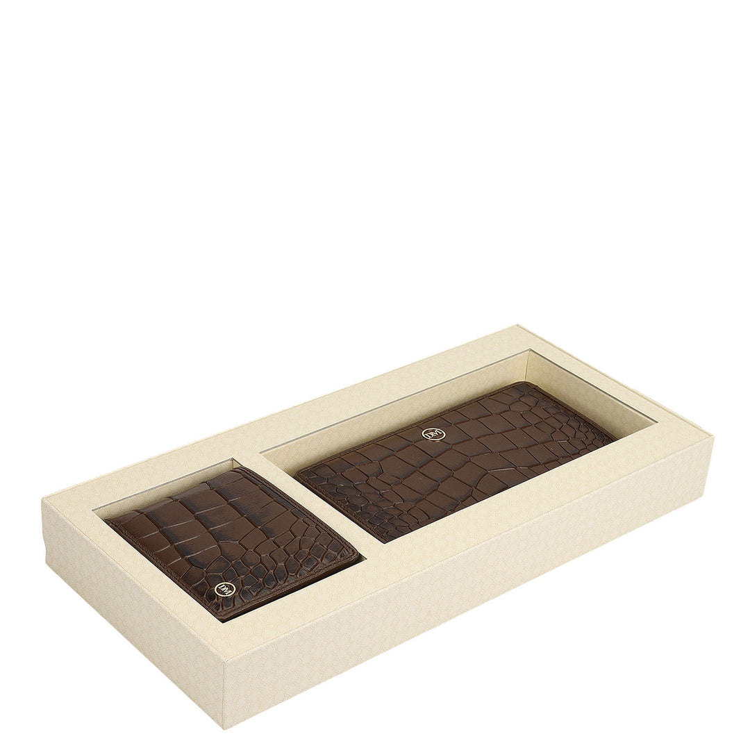 Walnut Croco Leather Mens & Ladies Wallet Gift Set