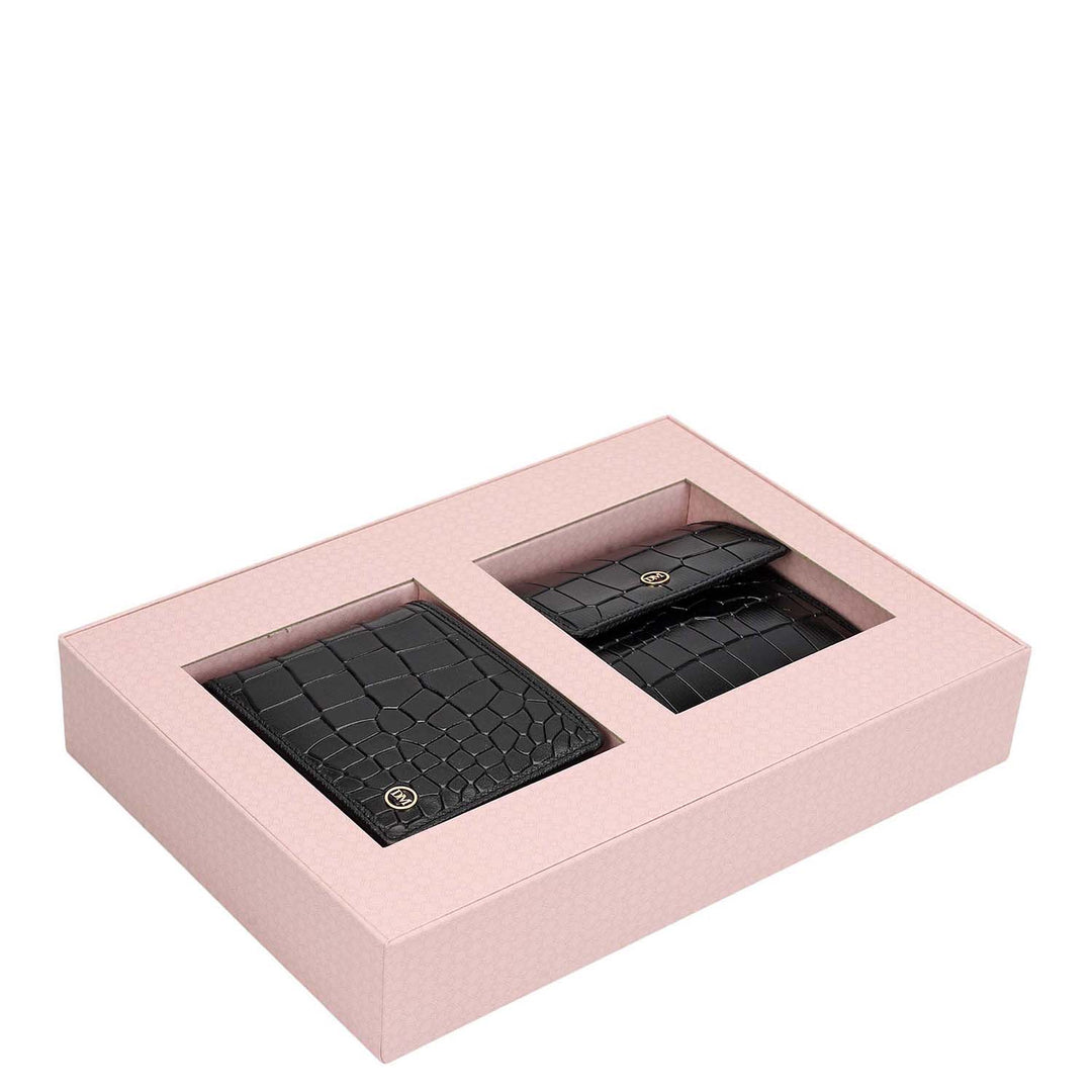 Black Croco Leather Mens & Ladies Wallet Gift Set