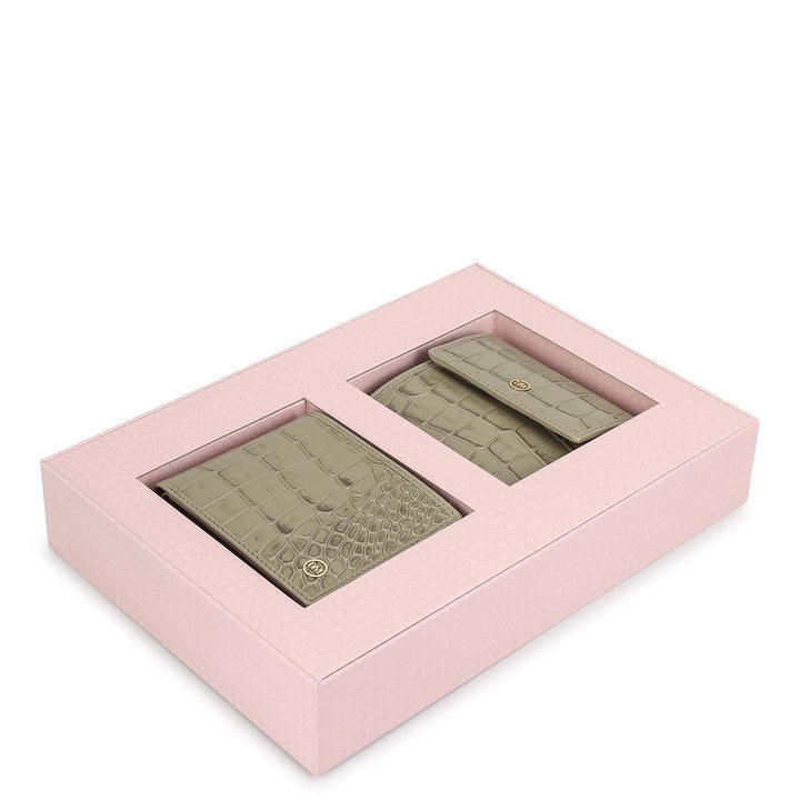 Stone Grey Croco Leather Mens & Ladies Wallet Gift Set