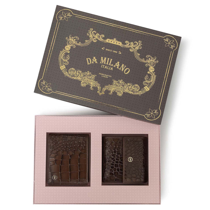 Walnut Croco Leather Mens & Ladies Wallet Gift Set
