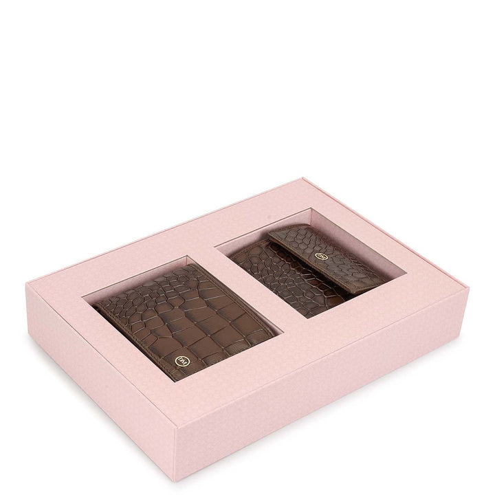 Walnut Croco Leather Mens & Ladies Wallet Gift Set