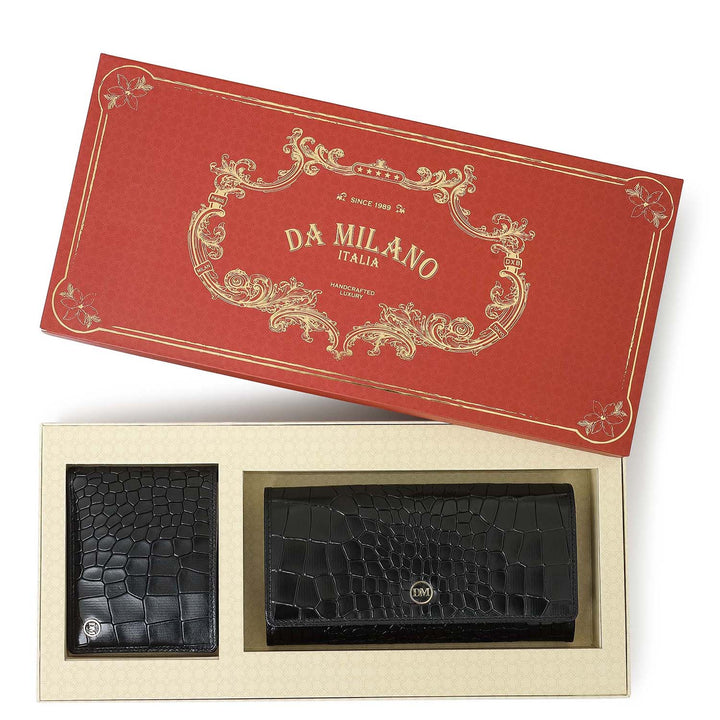Black Croco Leather Mens & Ladies Wallet Gift Set