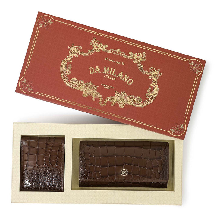 Walnut Croco Leather Mens & Ladies Wallet Gift Set