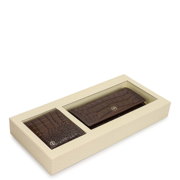 Walnut Croco Leather Mens & Ladies Wallet Gift Set