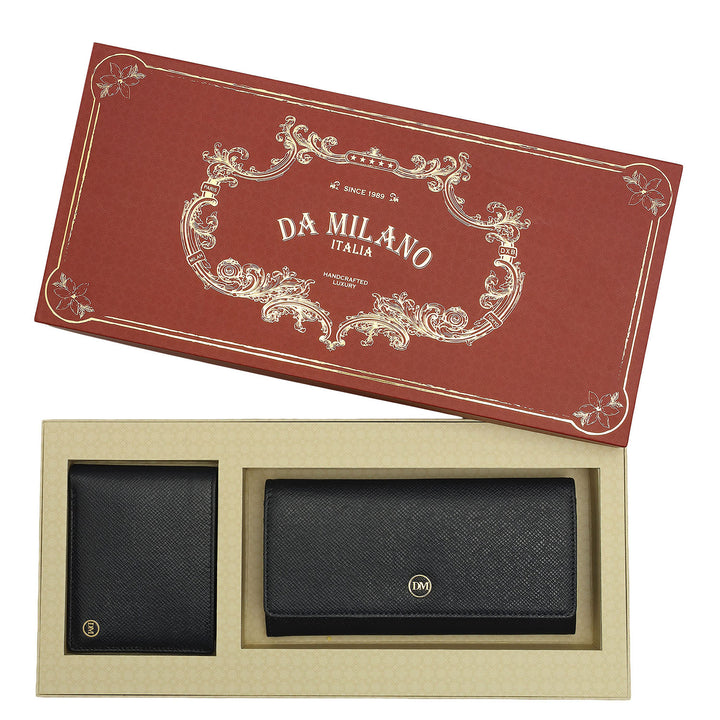 Saffiano Leather Men's & Ladies Wallet Gift Set- Navy