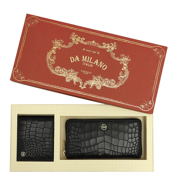 Black Croco Leather Mens & Ladies Wallet Gift Set