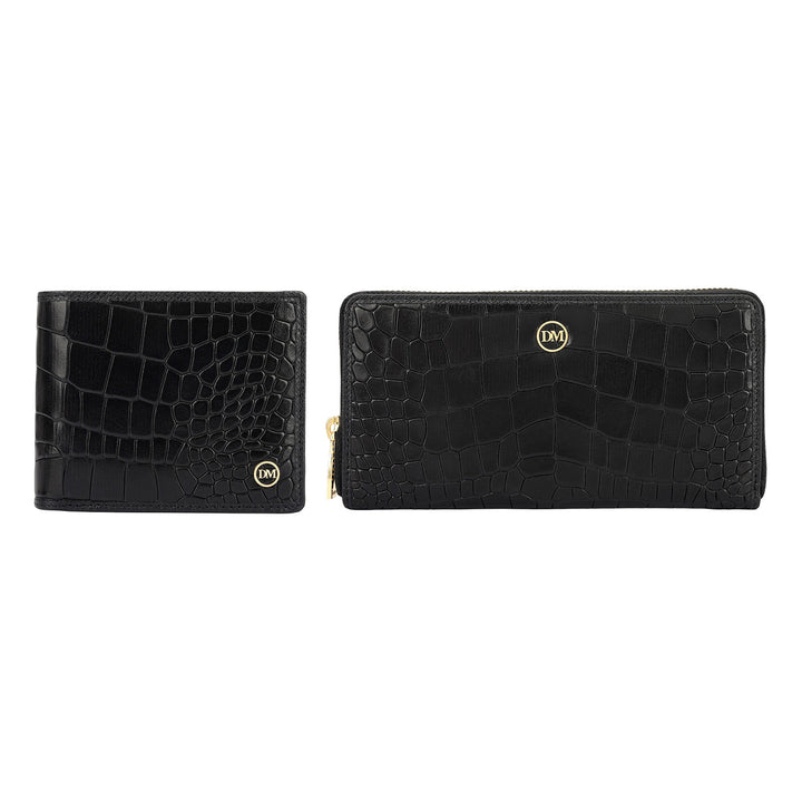 Black Croco Leather Mens & Ladies Wallet Gift Set