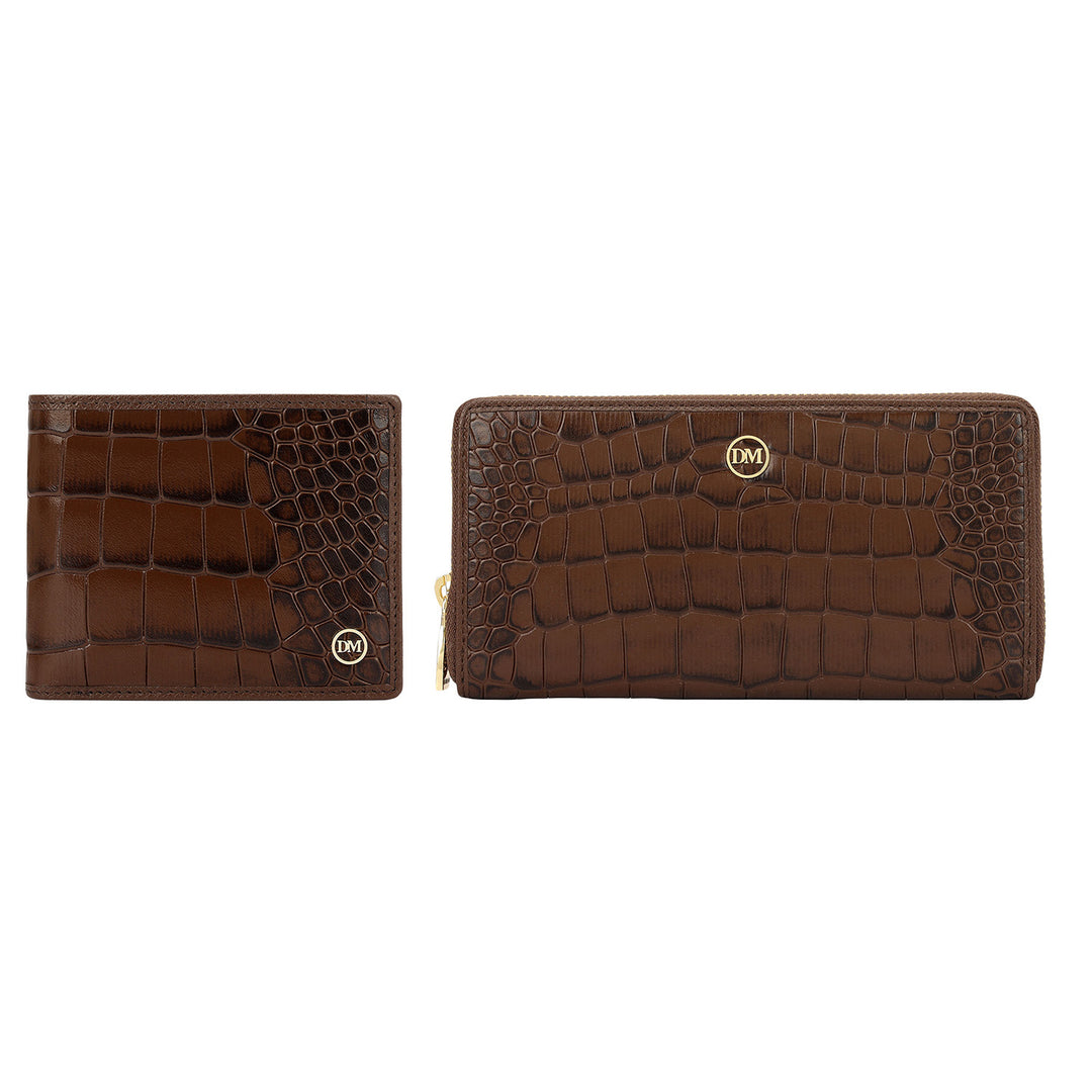 Walnut Croco Leather Mens & Ladies Wallet Gift Set