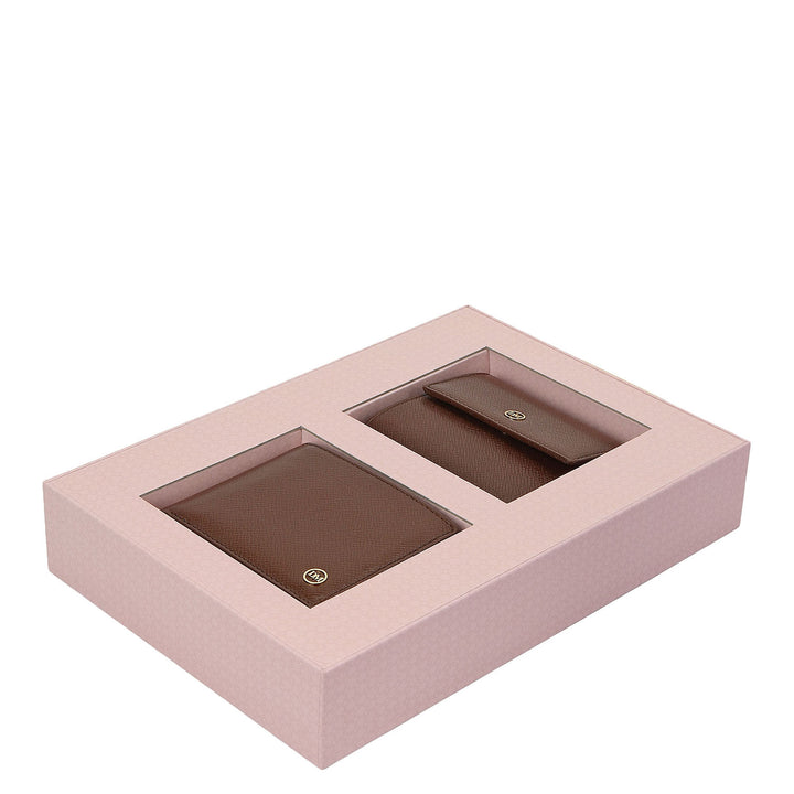 Saffiano Leather His & Her Gift Set - Walnut