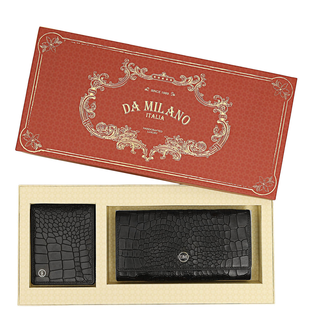 Croco-Texture Leather His & Her Gift Set - Black