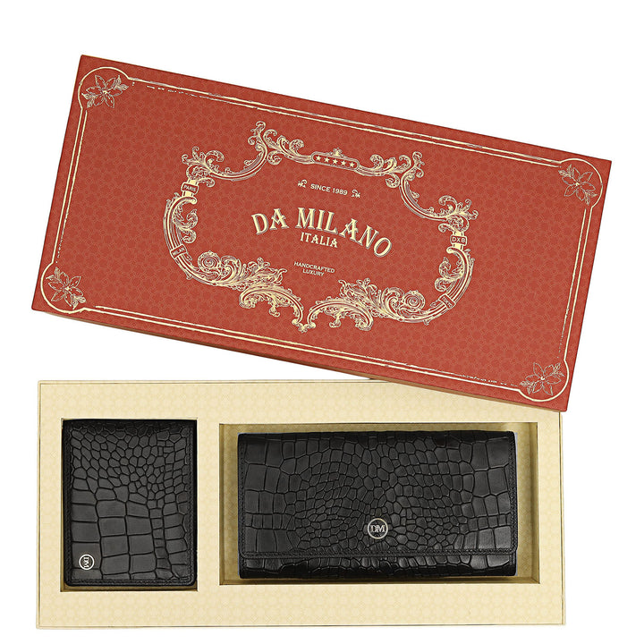 Croco-Texture Leather His & Her Gift Set - Black