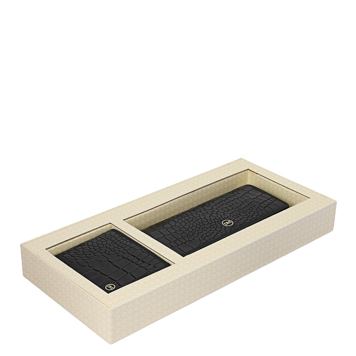 Croco-Texture Leather His & Her Gift Set - Black