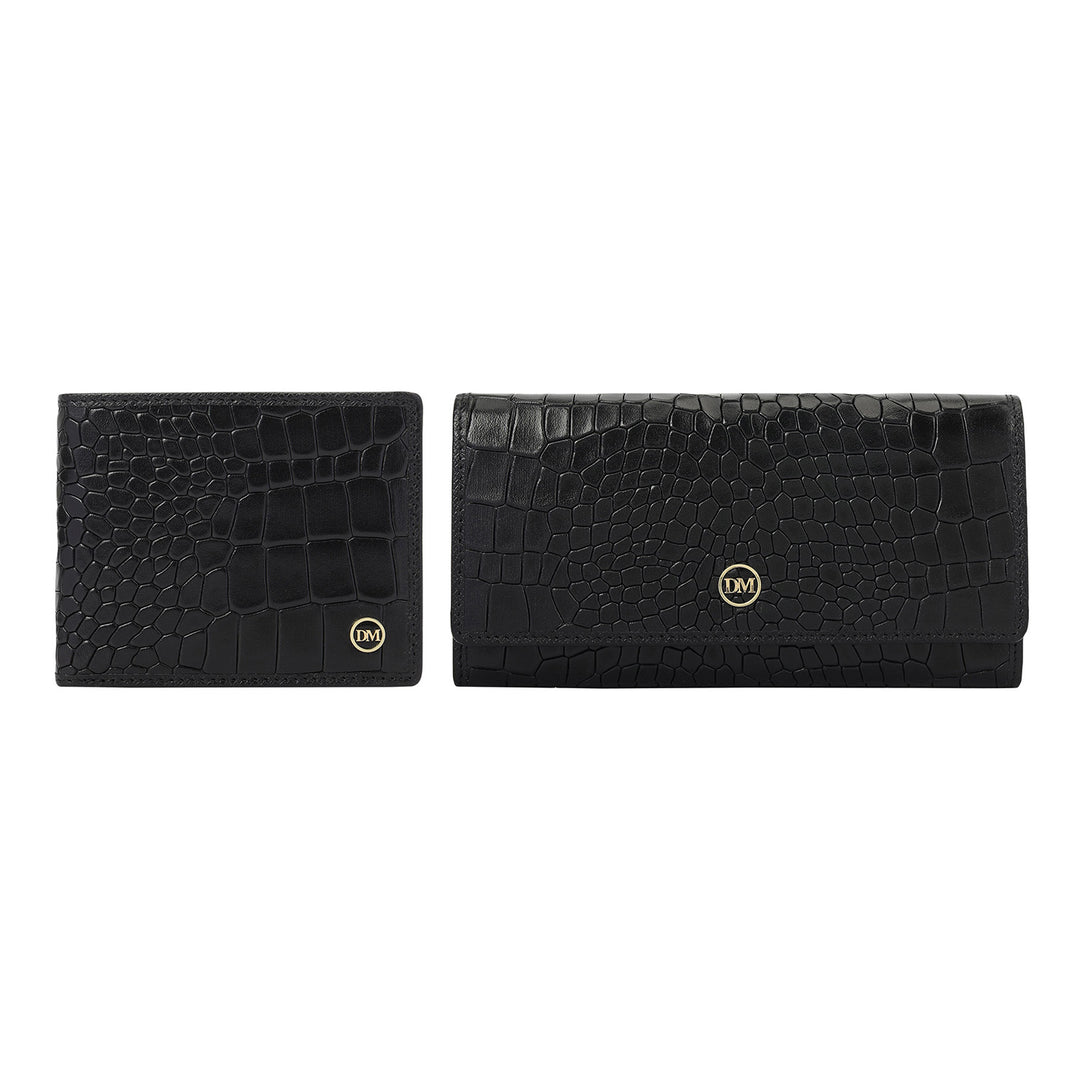 Croco-Texture Leather His & Her Gift Set - Black