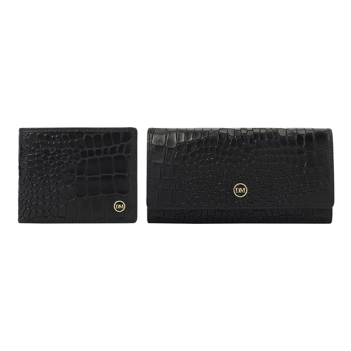 Croco-Texture Leather His & Her Gift Set - Black