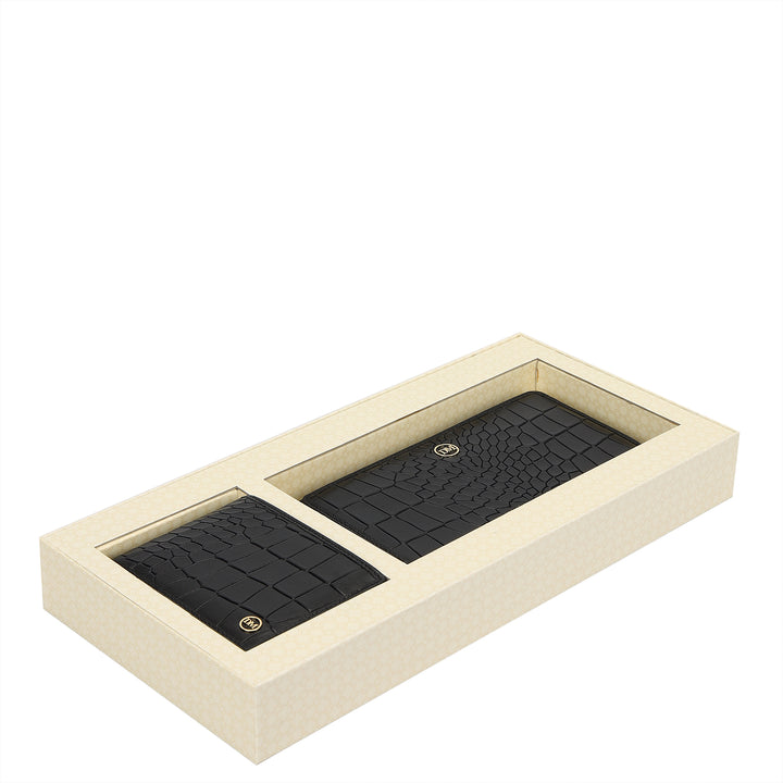 Croco- Textured Leather His & Her Gift Set - Black