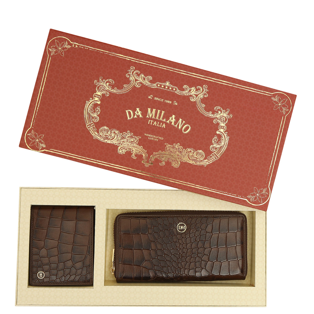 Croco- Textured Leather His & Her Gift Set - Walnut
