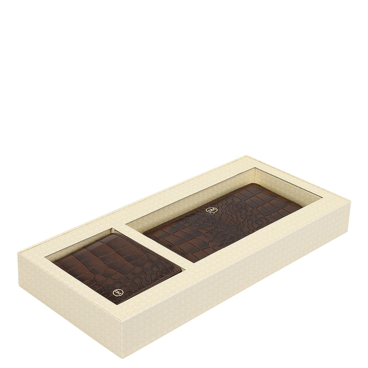 Croco- Textured Leather His & Her Gift Set - Walnut