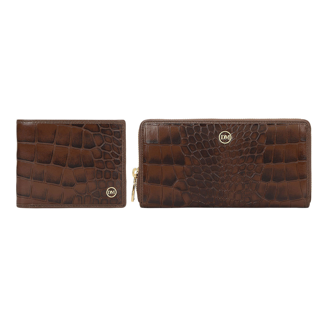 Croco- Textured Leather His & Her Gift Set - Walnut