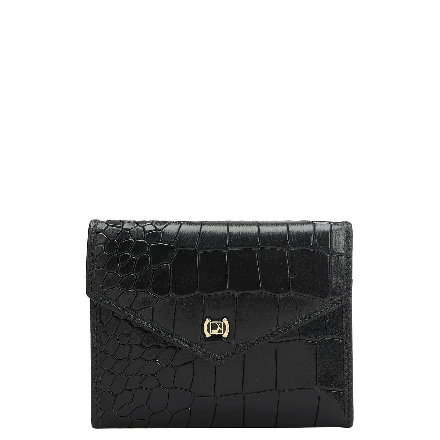 Black Plain Croco Ladies Wallet & Belt Gift Set