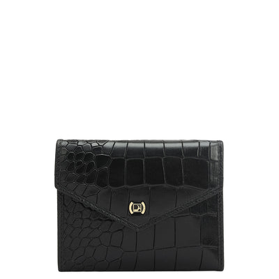 Black Plain Croco Ladies Wallet & Belt Gift Set