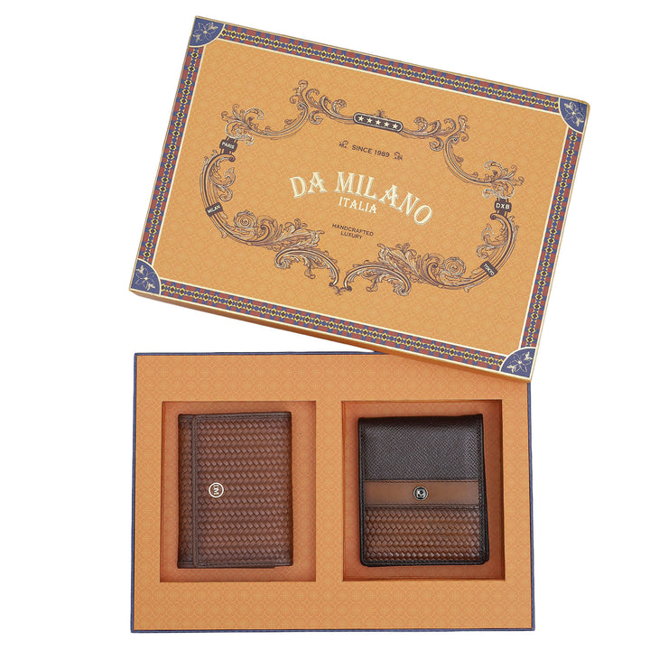 Chocolate Cognac Franzy Mat-Emboss Leather Mens Wallet & Card Case Gift Set