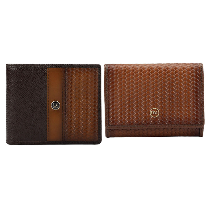 Chocolate Cognac Franzy Mat-Emboss Leather Mens Wallet & Card Case Gift Set