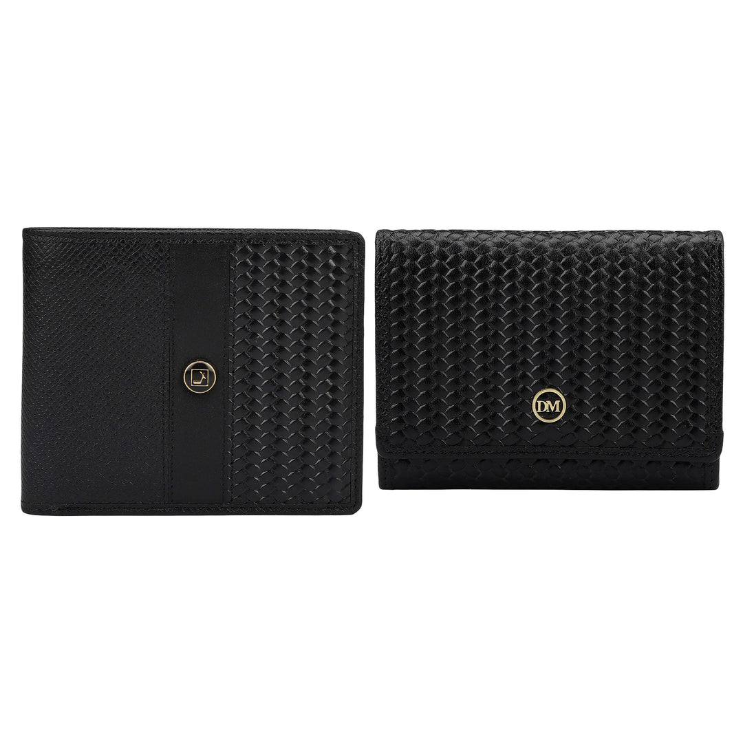 Black Franzy Mat-Emboss Leather Mens Wallet & Card Case Gift Set