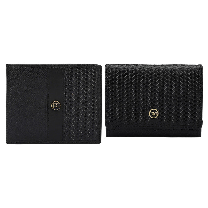 Black Franzy Mat-Emboss Leather Mens Wallet & Card Case Gift Set