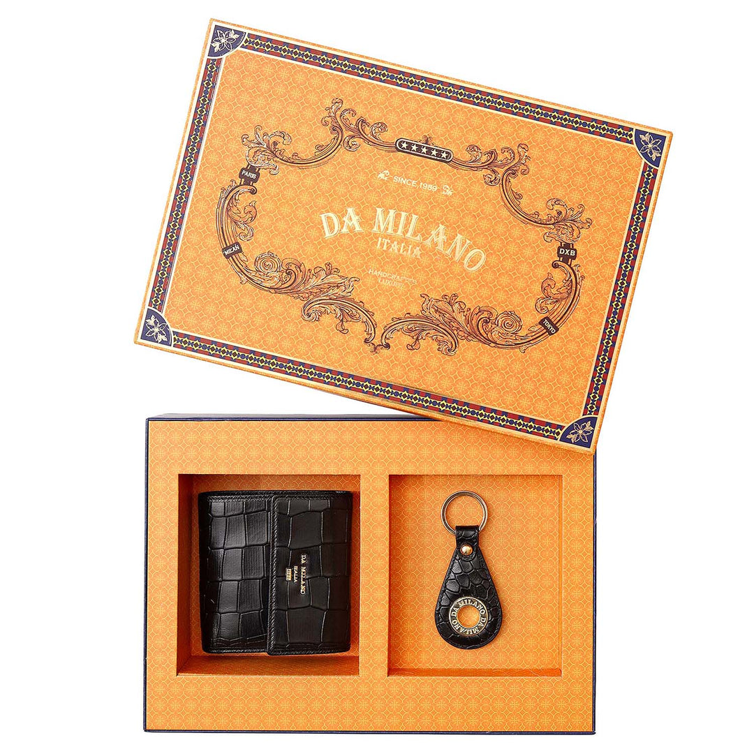 Croco-Textured Leather Women's Gift Set - Black