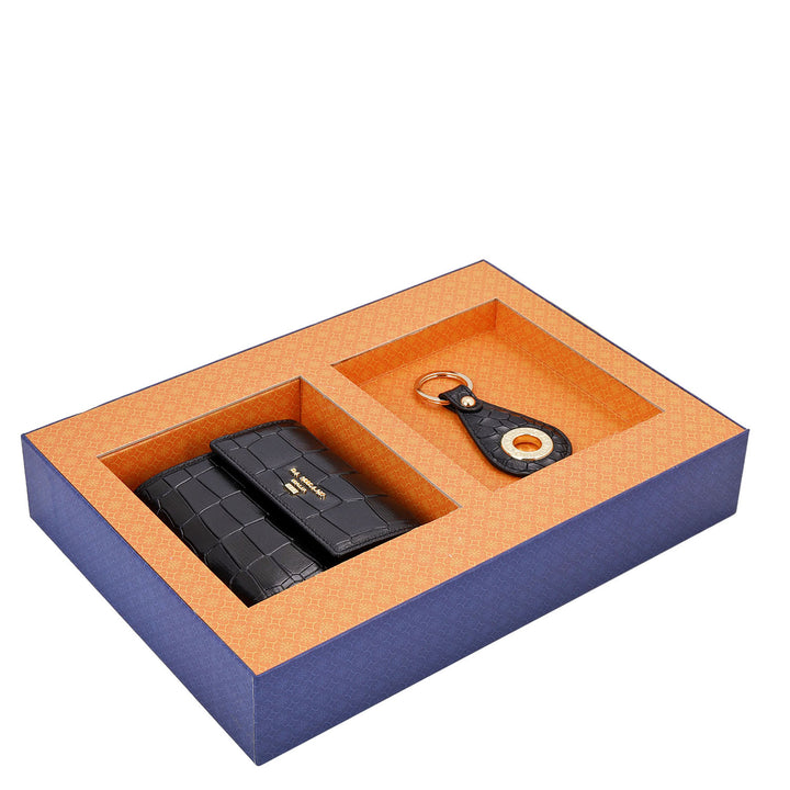 Croco-Textured Leather Women's Gift Set - Black