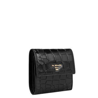 Black Croco Leather Ladies Wallet & Keychain Gift Set