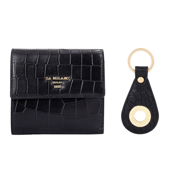 Croco-Textured Leather Women's Gift Set - Black
