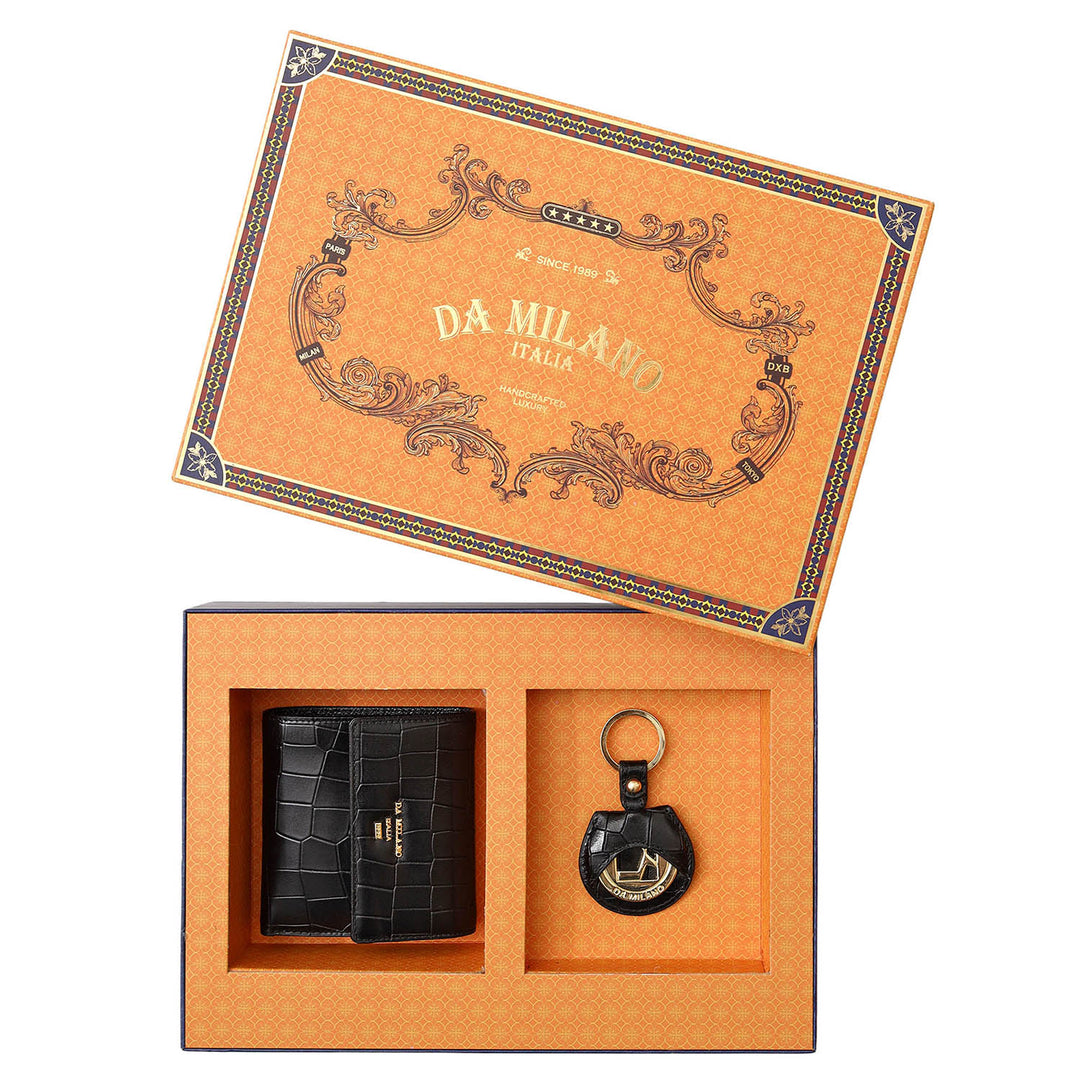 Croco-Textured Leather Women's Gift Set - Black