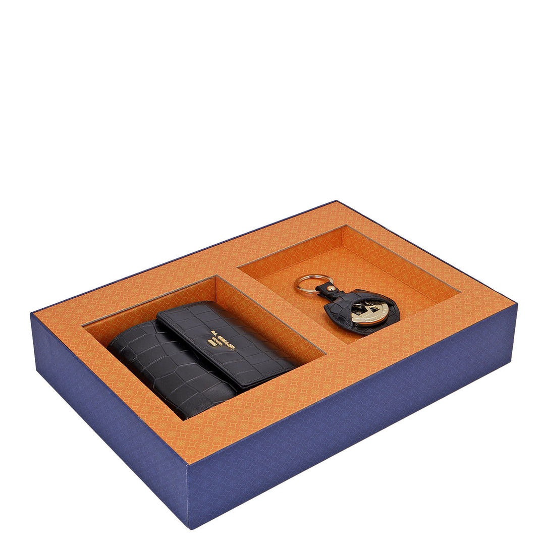 Croco-Textured Leather Women's Gift Set - Black