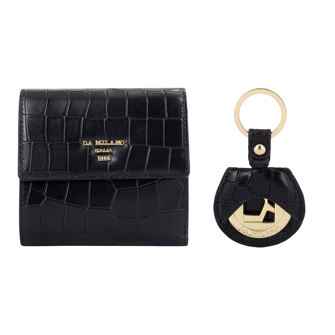 Croco-Textured Leather Women's Gift Set - Black