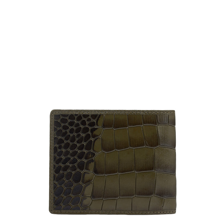 Military Green Croco Leather Mens Wallet & Keychain Gift Set