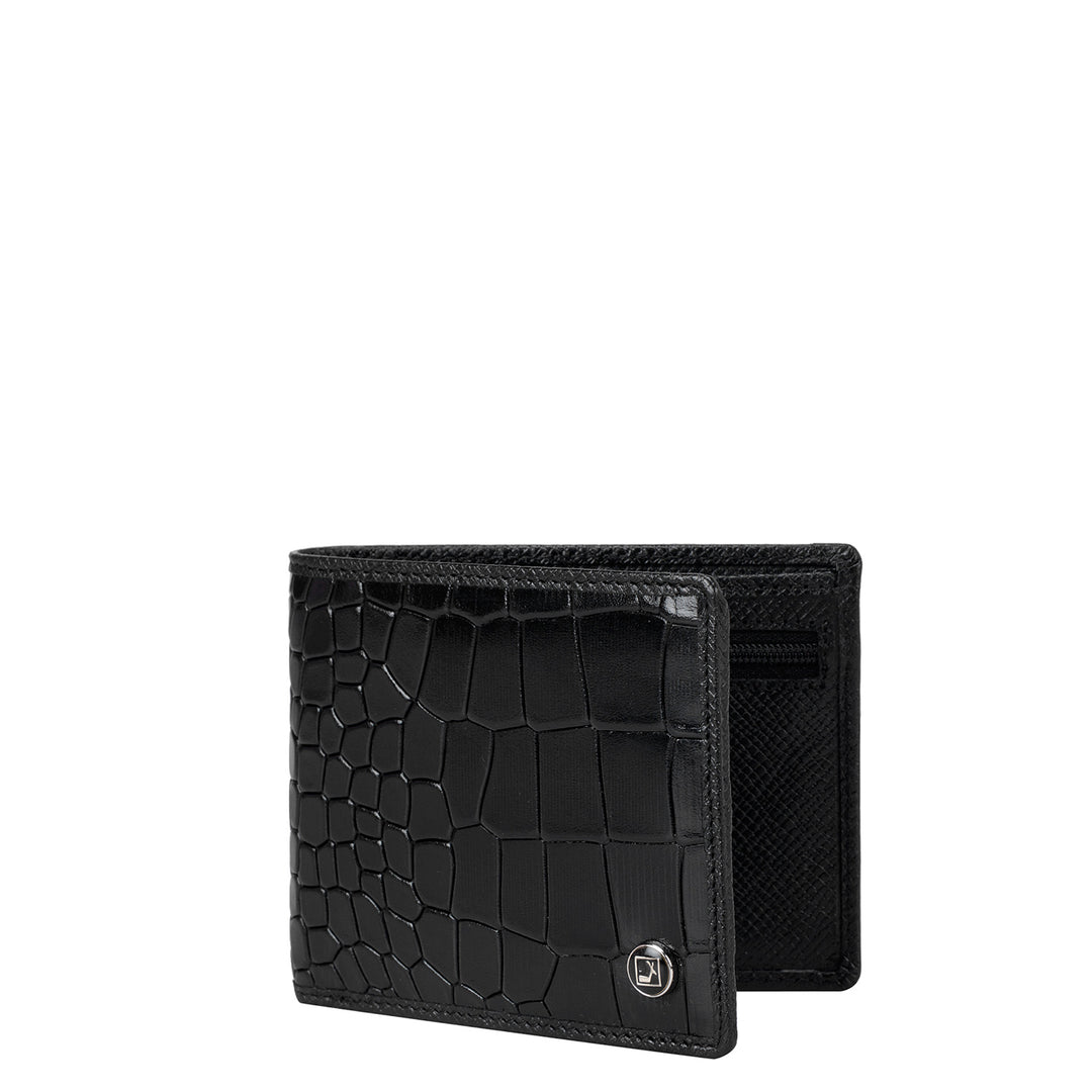 Black Croco Leather Mens Wallet & Keychain Gift Set