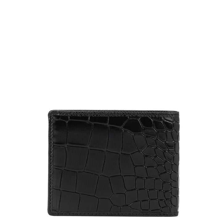 Black Croco Leather Mens Wallet & Keychain Gift Set