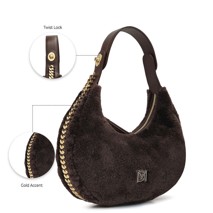 Medium Fur Leather Hobo - Brown