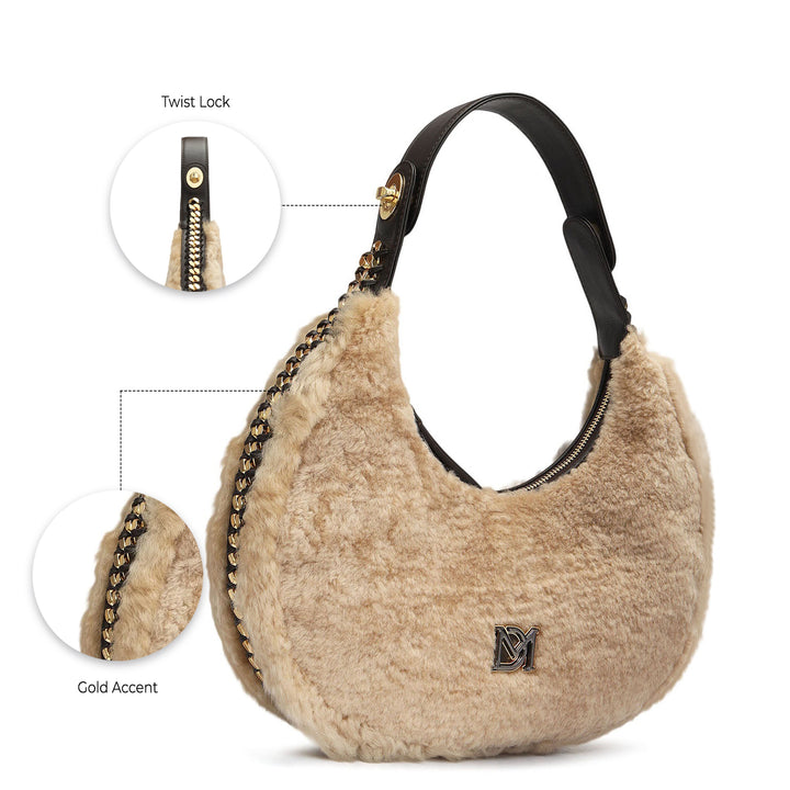 Medium Fur Leather Hobo - Beige