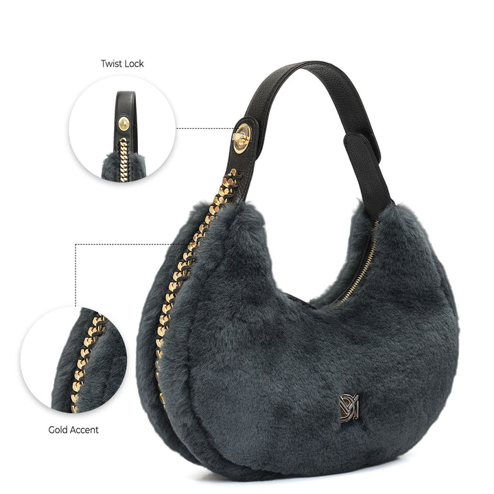 Medium Fur Leather Hobo - Green