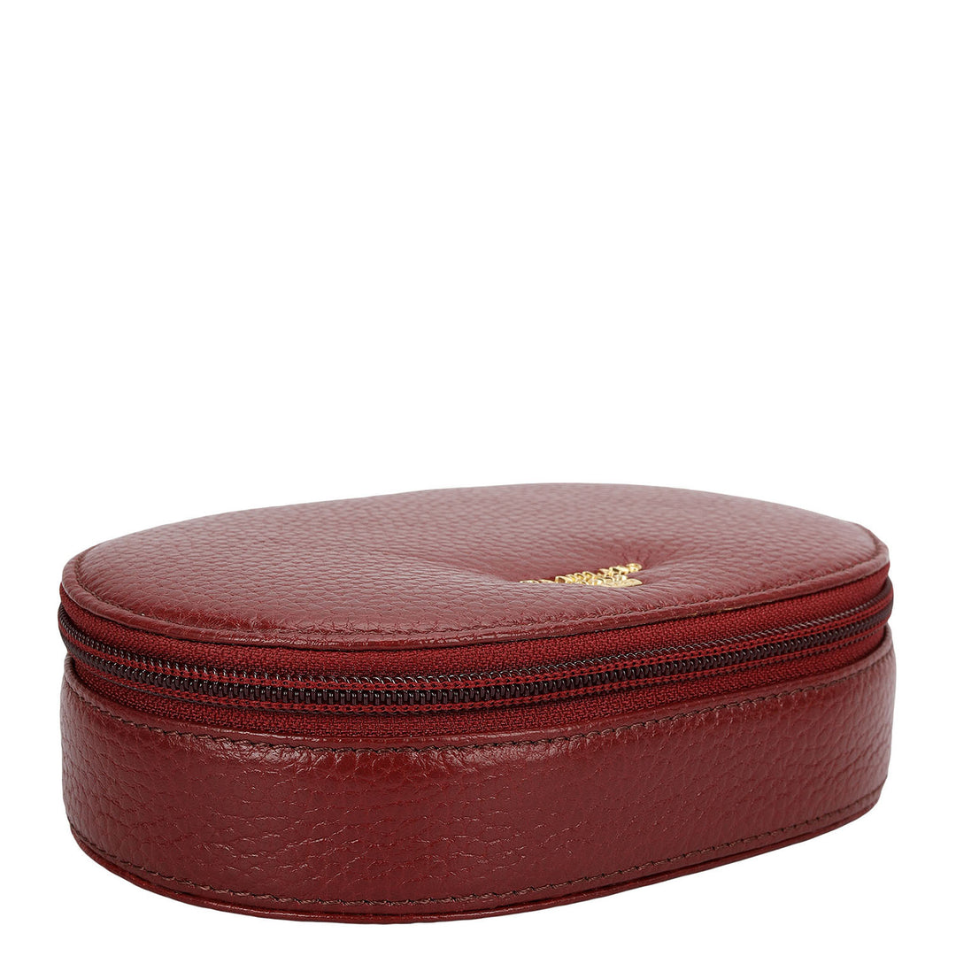 Wax Leather Jewellery Case - Cherry