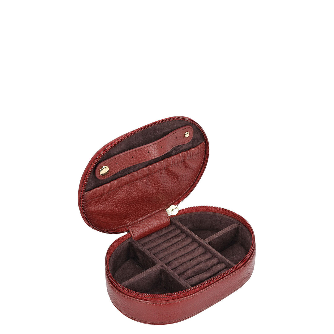 Wax Leather Jewellery Case - Cherry