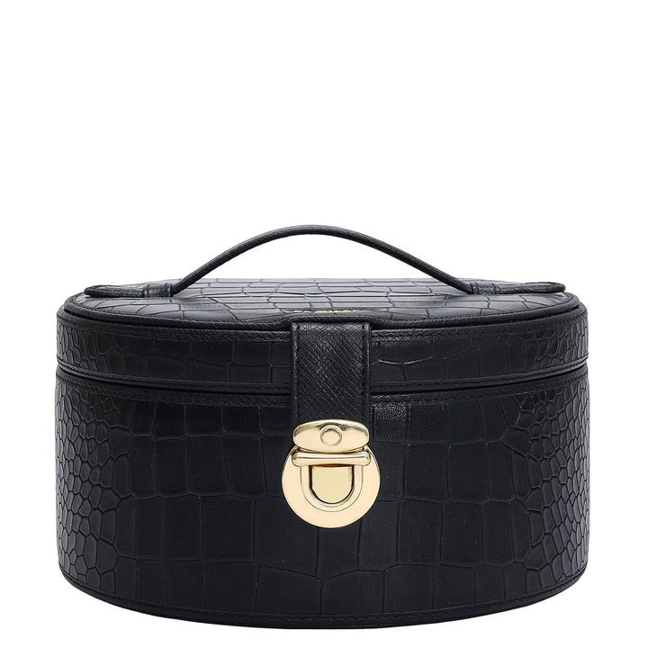Croco Leather Jewellery Case - Black