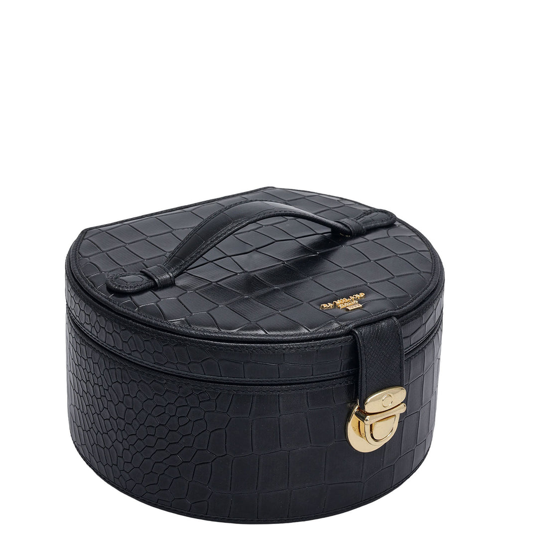 Croco Leather Jewellery Case - Black