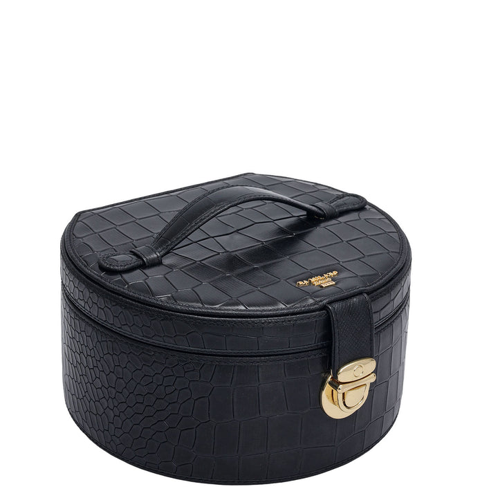Croco Leather Jewellery Case - Black