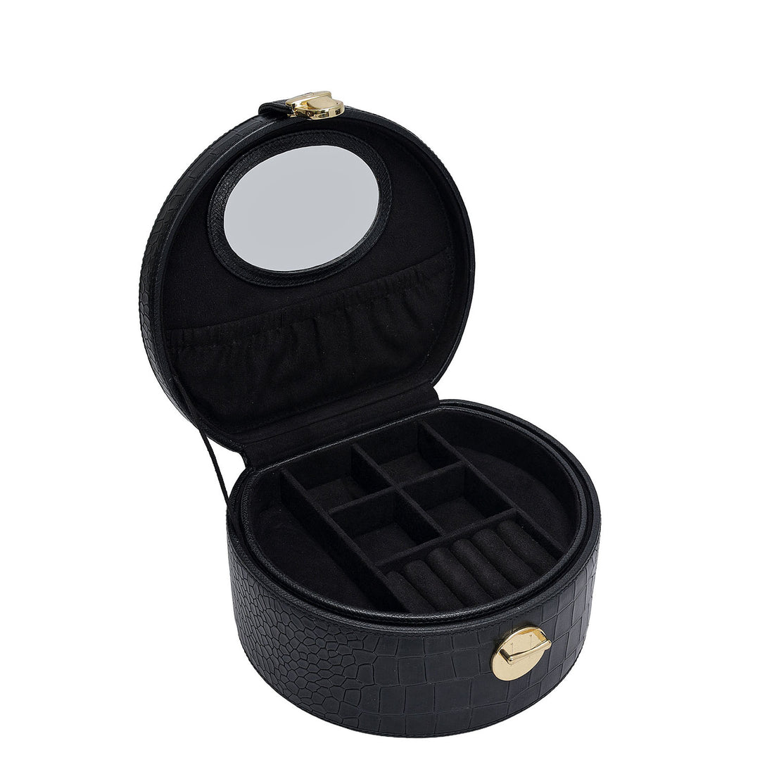 Croco Leather Jewellery Case - Black