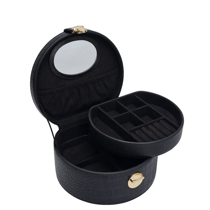 Croco Leather Jewellery Case - Black