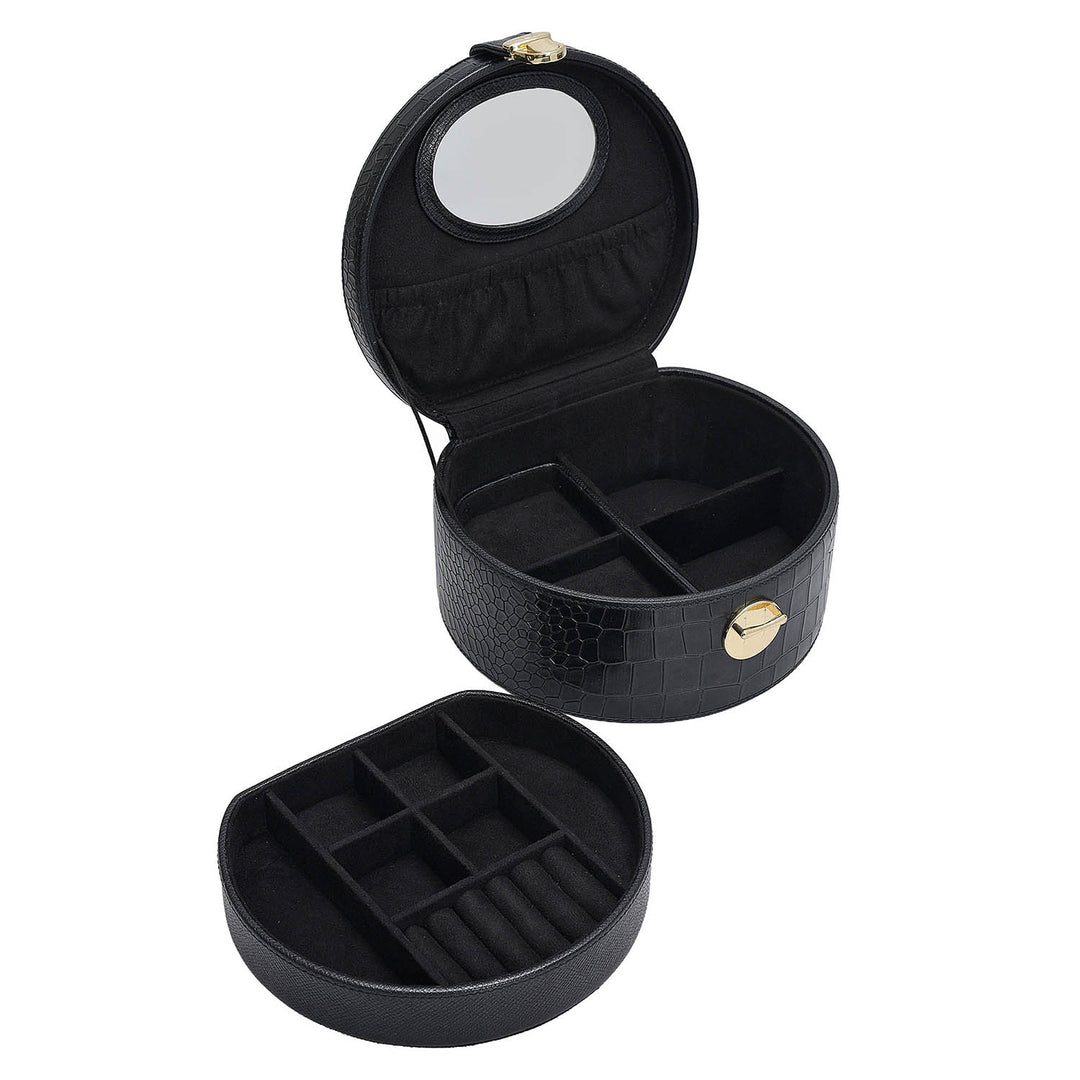 Croco Leather Jewellery Case - Black