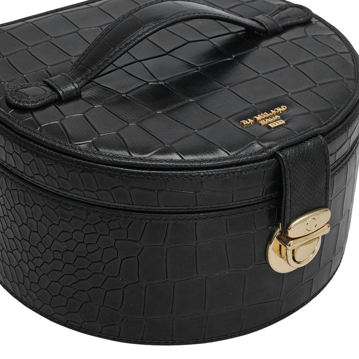 Croco Leather Jewellery Case - Black